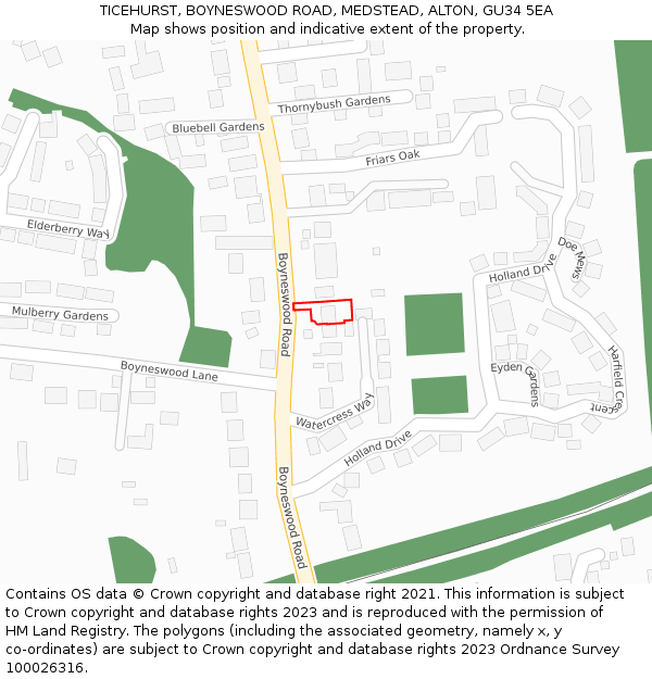 TICEHURST, BOYNESWOOD ROAD, MEDSTEAD, ALTON, GU34 5EA: Location map and indicative extent of plot