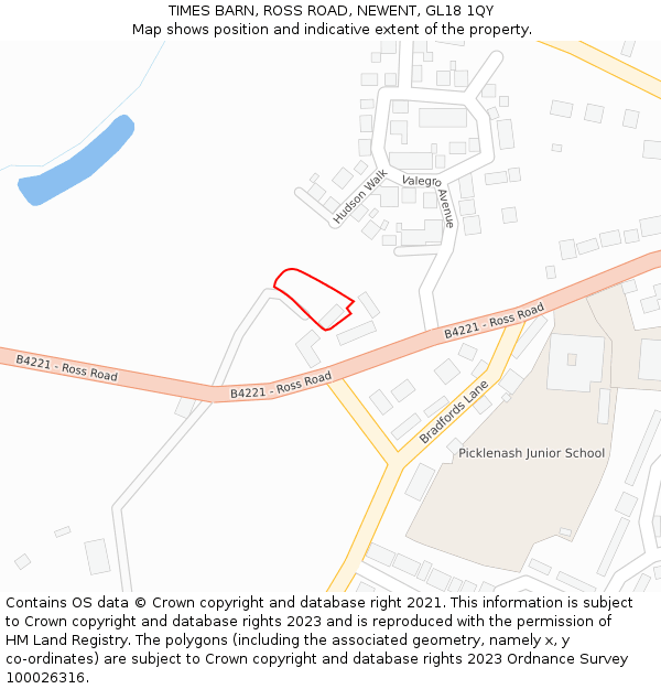 TIMES BARN, ROSS ROAD, NEWENT, GL18 1QY: Location map and indicative extent of plot