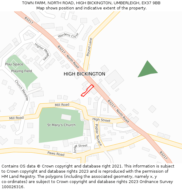 TOWN FARM, NORTH ROAD, HIGH BICKINGTON, UMBERLEIGH, EX37 9BB: Location map and indicative extent of plot