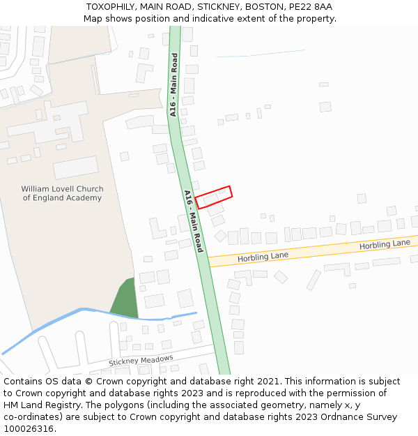 TOXOPHILY, MAIN ROAD, STICKNEY, BOSTON, PE22 8AA: Location map and indicative extent of plot