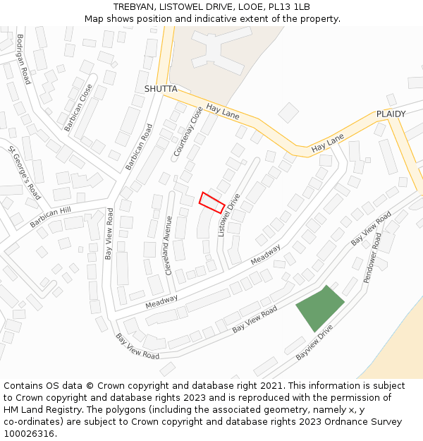 TREBYAN, LISTOWEL DRIVE, LOOE, PL13 1LB: Location map and indicative extent of plot