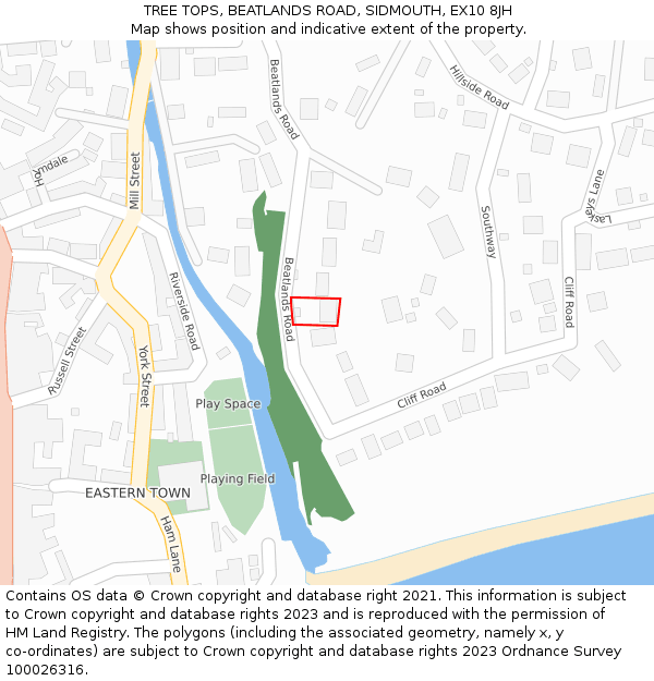 TREE TOPS, BEATLANDS ROAD, SIDMOUTH, EX10 8JH: Location map and indicative extent of plot