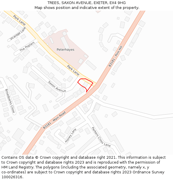 TREES, SAXON AVENUE, EXETER, EX4 9HG: Location map and indicative extent of plot