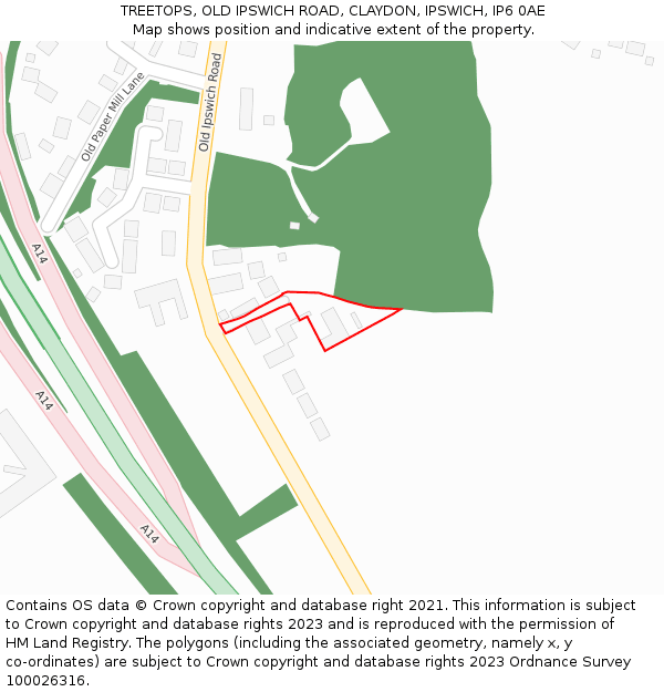 TREETOPS, OLD IPSWICH ROAD, CLAYDON, IPSWICH, IP6 0AE: Location map and indicative extent of plot