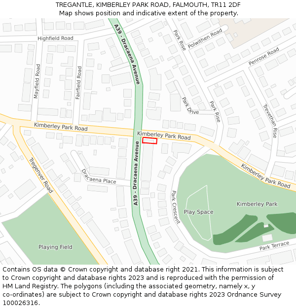 TREGANTLE, KIMBERLEY PARK ROAD, FALMOUTH, TR11 2DF: Location map and indicative extent of plot