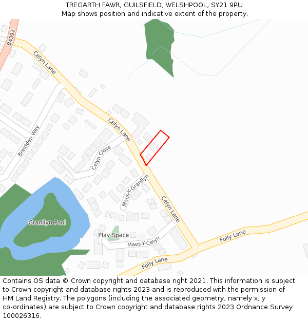 TREGARTH FAWR, GUILSFIELD, WELSHPOOL, SY21 9PU: Location map and indicative extent of plot