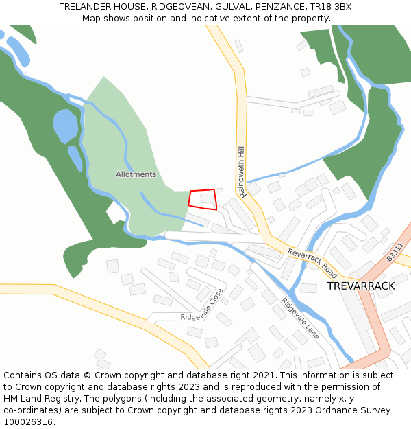 TRELANDER HOUSE, RIDGEOVEAN, GULVAL, PENZANCE, TR18 3BX: Location map and indicative extent of plot