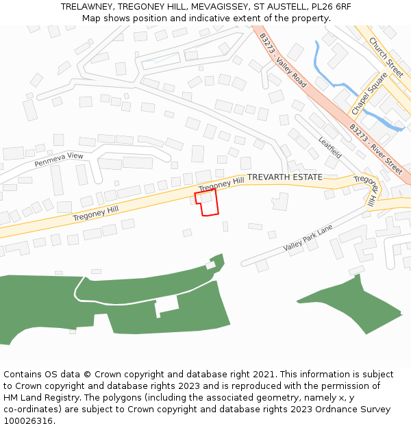 TRELAWNEY, TREGONEY HILL, MEVAGISSEY, ST AUSTELL, PL26 6RF: Location map and indicative extent of plot