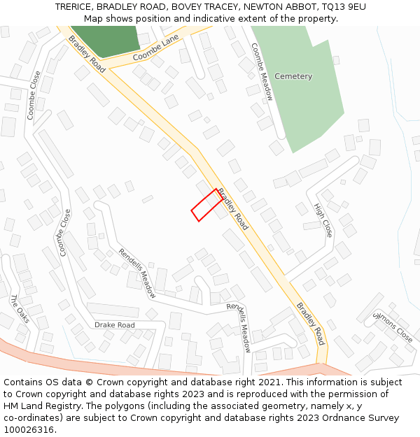 TRERICE, BRADLEY ROAD, BOVEY TRACEY, NEWTON ABBOT, TQ13 9EU: Location map and indicative extent of plot