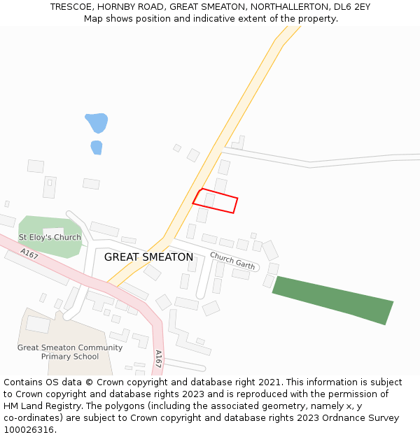 TRESCOE, HORNBY ROAD, GREAT SMEATON, NORTHALLERTON, DL6 2EY: Location map and indicative extent of plot