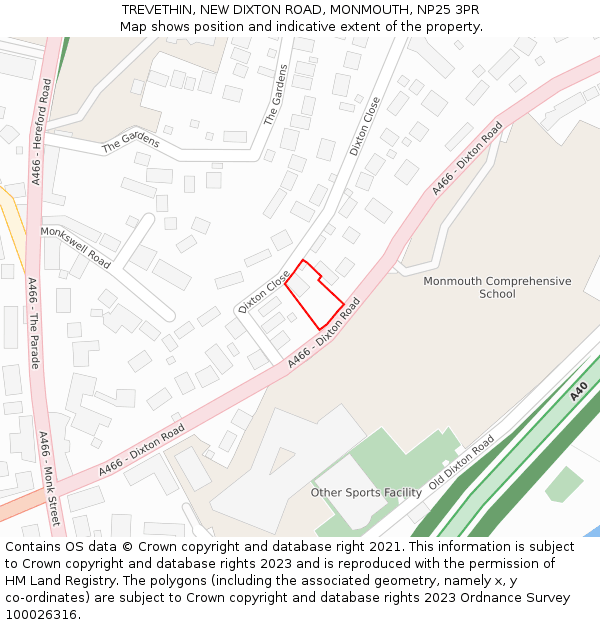 TREVETHIN, NEW DIXTON ROAD, MONMOUTH, NP25 3PR: Location map and indicative extent of plot