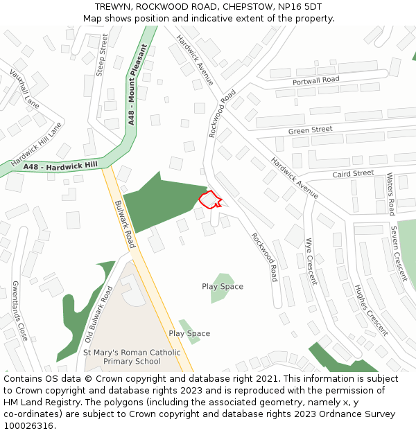 TREWYN, ROCKWOOD ROAD, CHEPSTOW, NP16 5DT: Location map and indicative extent of plot