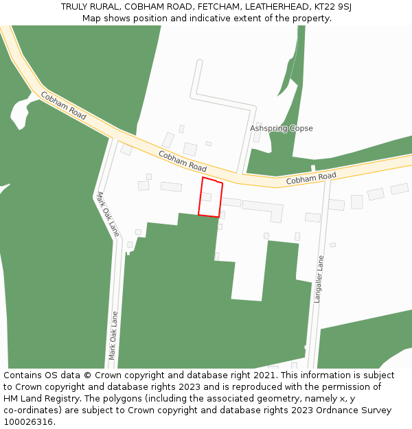 TRULY RURAL, COBHAM ROAD, FETCHAM, LEATHERHEAD, KT22 9SJ: Location map and indicative extent of plot