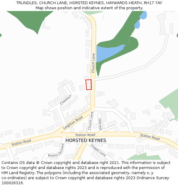 TRUNDLES, CHURCH LANE, HORSTED KEYNES, HAYWARDS HEATH, RH17 7AY: Location map and indicative extent of plot