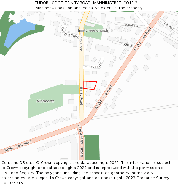 TUDOR LODGE, TRINITY ROAD, MANNINGTREE, CO11 2HH: Location map and indicative extent of plot