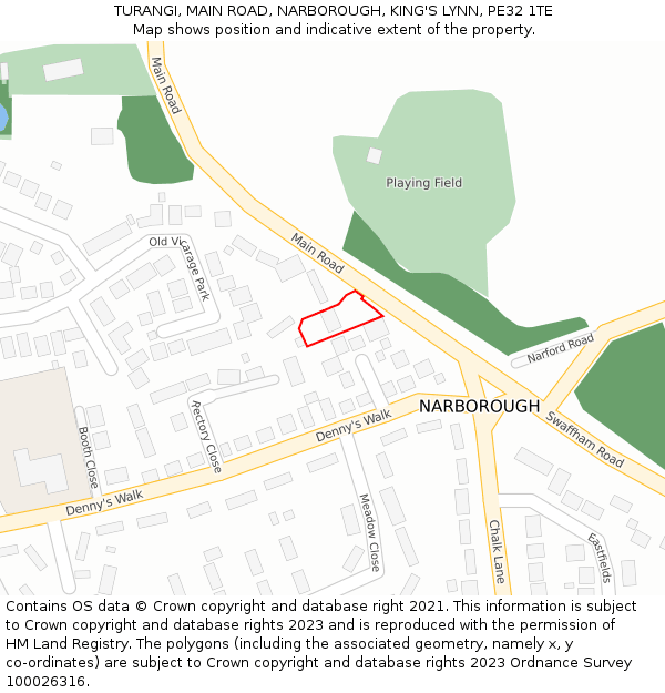 TURANGI, MAIN ROAD, NARBOROUGH, KING'S LYNN, PE32 1TE: Location map and indicative extent of plot