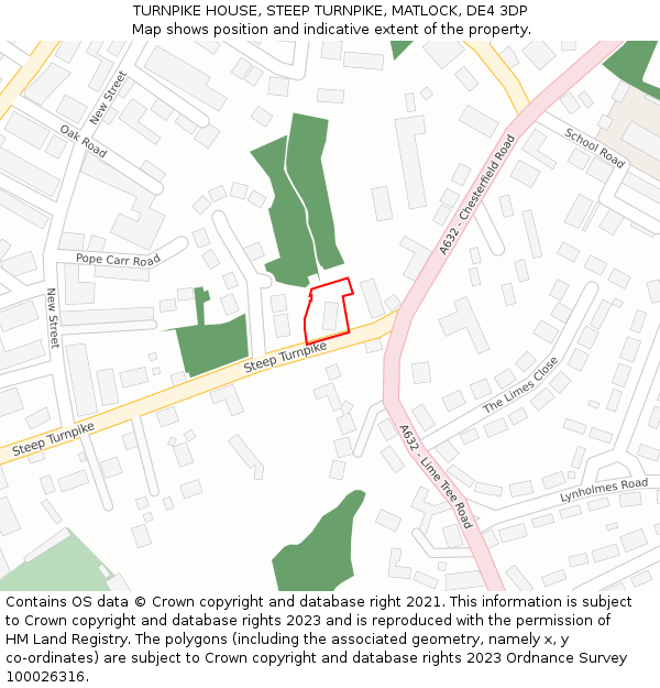 TURNPIKE HOUSE, STEEP TURNPIKE, MATLOCK, DE4 3DP: Location map and indicative extent of plot