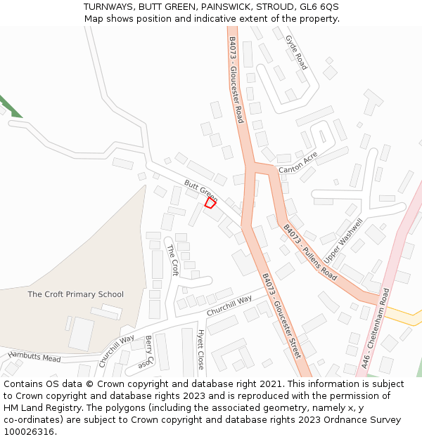 TURNWAYS, BUTT GREEN, PAINSWICK, STROUD, GL6 6QS: Location map and indicative extent of plot