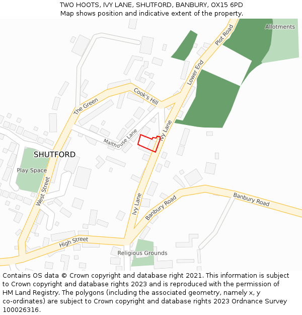 TWO HOOTS, IVY LANE, SHUTFORD, BANBURY, OX15 6PD: Location map and indicative extent of plot