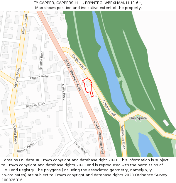 TY CAPPER, CAPPERS HILL, BRYNTEG, WREXHAM, LL11 6HJ: Location map and indicative extent of plot