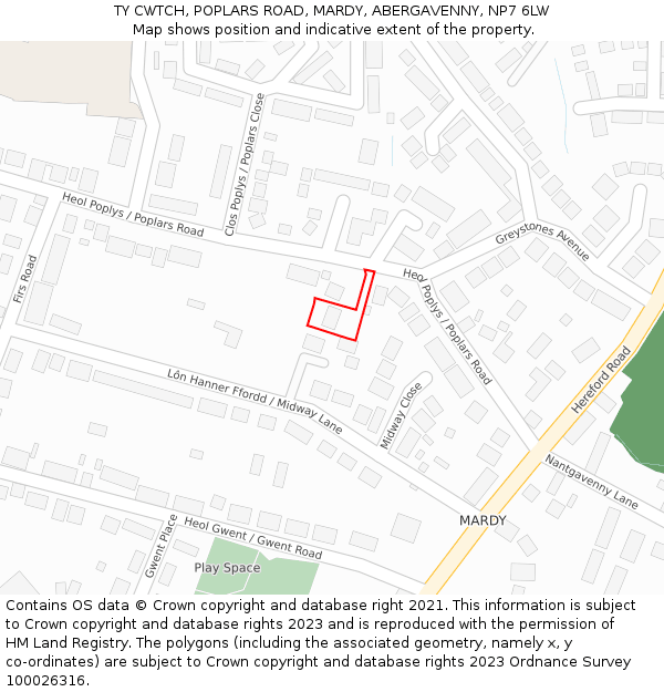 TY CWTCH, POPLARS ROAD, MARDY, ABERGAVENNY, NP7 6LW: Location map and indicative extent of plot