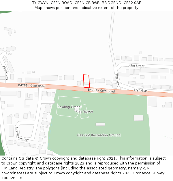 TY GWYN, CEFN ROAD, CEFN CRIBWR, BRIDGEND, CF32 0AE: Location map and indicative extent of plot