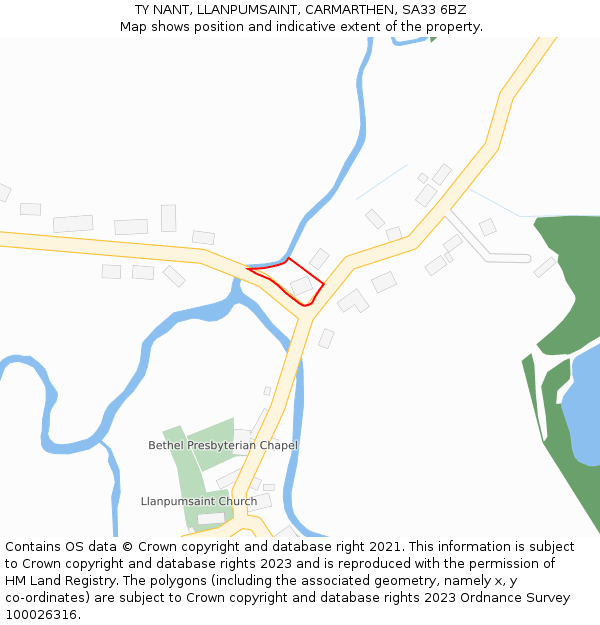 TY NANT, LLANPUMSAINT, CARMARTHEN, SA33 6BZ: Location map and indicative extent of plot