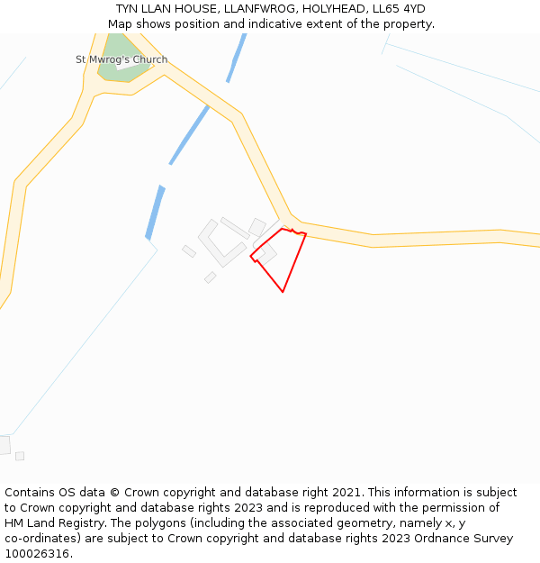 TYN LLAN HOUSE, LLANFWROG, HOLYHEAD, LL65 4YD: Location map and indicative extent of plot