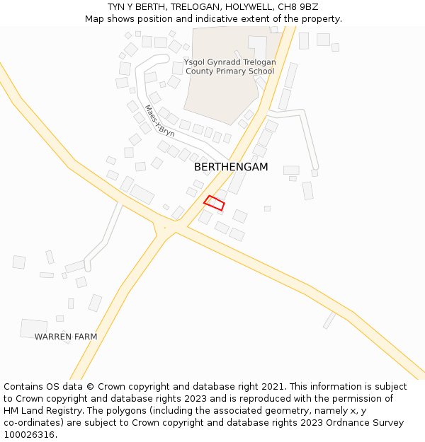 TYN Y BERTH, TRELOGAN, HOLYWELL, CH8 9BZ: Location map and indicative extent of plot