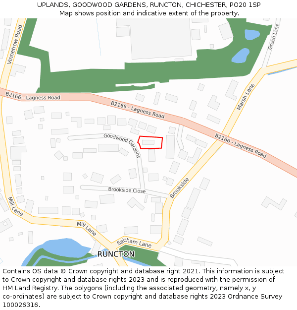 UPLANDS, GOODWOOD GARDENS, RUNCTON, CHICHESTER, PO20 1SP: Location map and indicative extent of plot