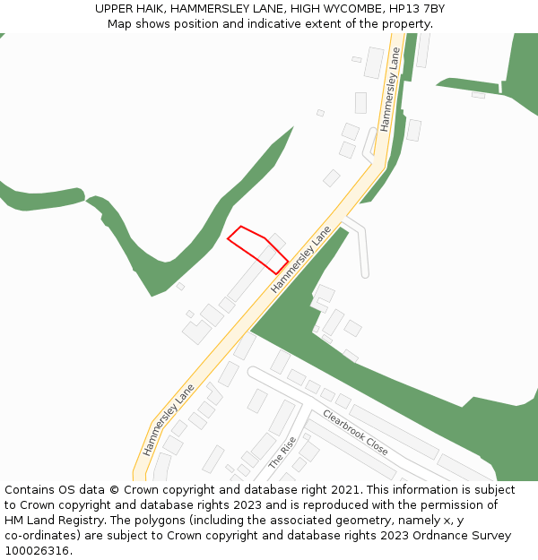 UPPER HAIK, HAMMERSLEY LANE, HIGH WYCOMBE, HP13 7BY: Location map and indicative extent of plot