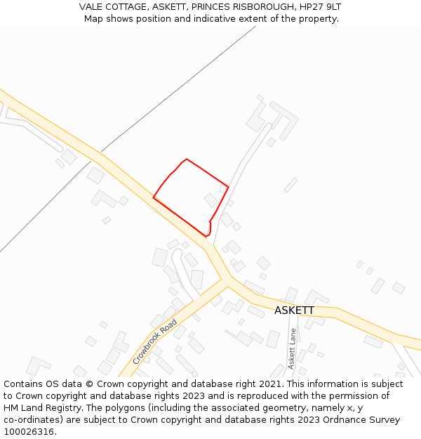 VALE COTTAGE, ASKETT, PRINCES RISBOROUGH, HP27 9LT: Location map and indicative extent of plot