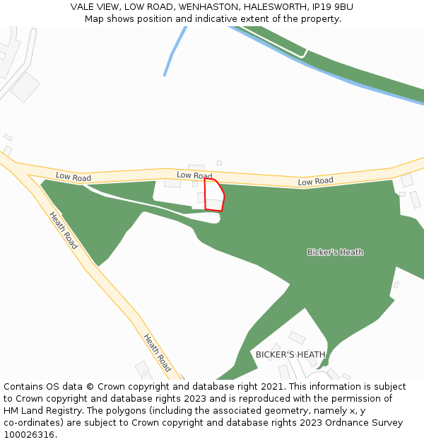 VALE VIEW, LOW ROAD, WENHASTON, HALESWORTH, IP19 9BU: Location map and indicative extent of plot