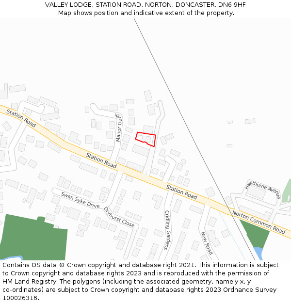 VALLEY LODGE, STATION ROAD, NORTON, DONCASTER, DN6 9HF: Location map and indicative extent of plot