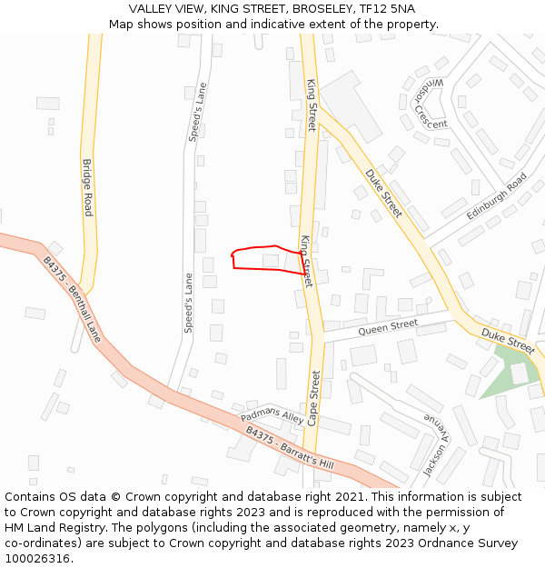 VALLEY VIEW, KING STREET, BROSELEY, TF12 5NA: Location map and indicative extent of plot