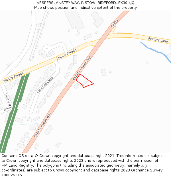 VESPERS, ANSTEY WAY, INSTOW, BIDEFORD, EX39 4JQ: Location map and indicative extent of plot