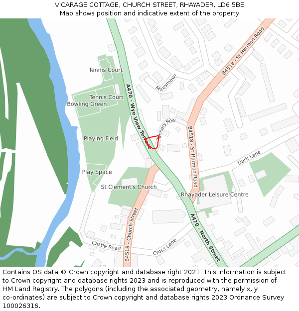 VICARAGE COTTAGE, CHURCH STREET, RHAYADER, LD6 5BE: Location map and indicative extent of plot