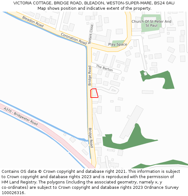 VICTORIA COTTAGE, BRIDGE ROAD, BLEADON, WESTON-SUPER-MARE, BS24 0AU: Location map and indicative extent of plot