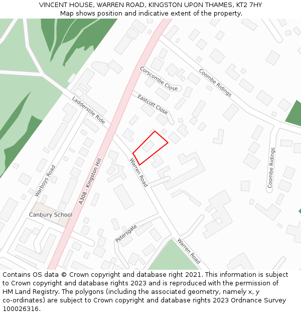 VINCENT HOUSE, WARREN ROAD, KINGSTON UPON THAMES, KT2 7HY: Location map and indicative extent of plot