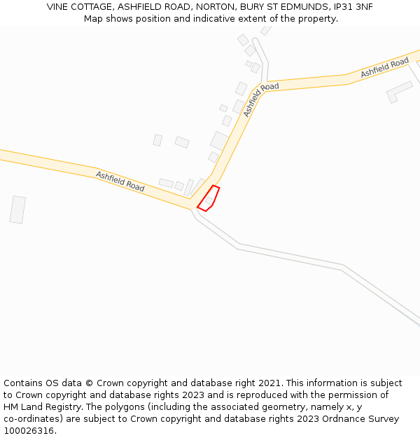 VINE COTTAGE, ASHFIELD ROAD, NORTON, BURY ST EDMUNDS, IP31 3NF: Location map and indicative extent of plot