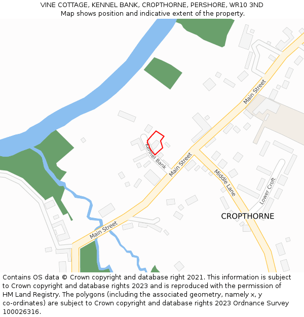 VINE COTTAGE, KENNEL BANK, CROPTHORNE, PERSHORE, WR10 3ND: Location map and indicative extent of plot