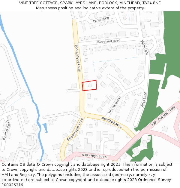 VINE TREE COTTAGE, SPARKHAYES LANE, PORLOCK, MINEHEAD, TA24 8NE: Location map and indicative extent of plot