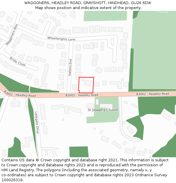 WAGGONERS, HEADLEY ROAD, GRAYSHOTT, HINDHEAD, GU26 6DW: Location map and indicative extent of plot