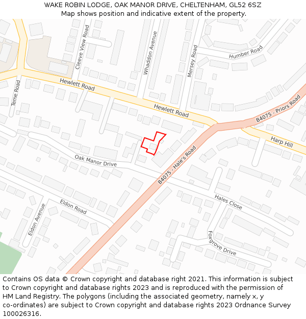 WAKE ROBIN LODGE, OAK MANOR DRIVE, CHELTENHAM, GL52 6SZ: Location map and indicative extent of plot