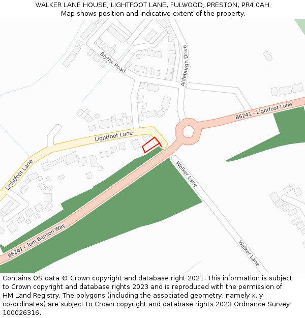 WALKER LANE HOUSE, LIGHTFOOT LANE, FULWOOD, PRESTON, PR4 0AH: Location map and indicative extent of plot