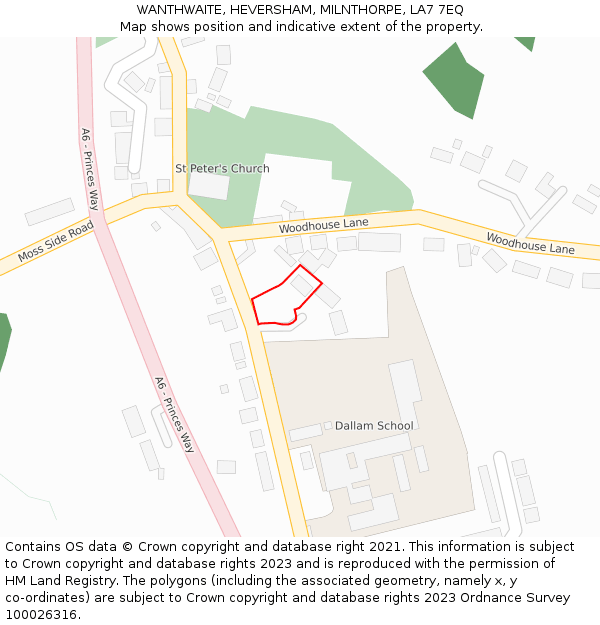 WANTHWAITE, HEVERSHAM, MILNTHORPE, LA7 7EQ: Location map and indicative extent of plot