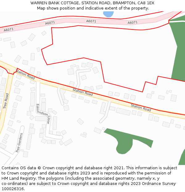 WARREN BANK COTTAGE, STATION ROAD, BRAMPTON, CA8 1EX: Location map and indicative extent of plot