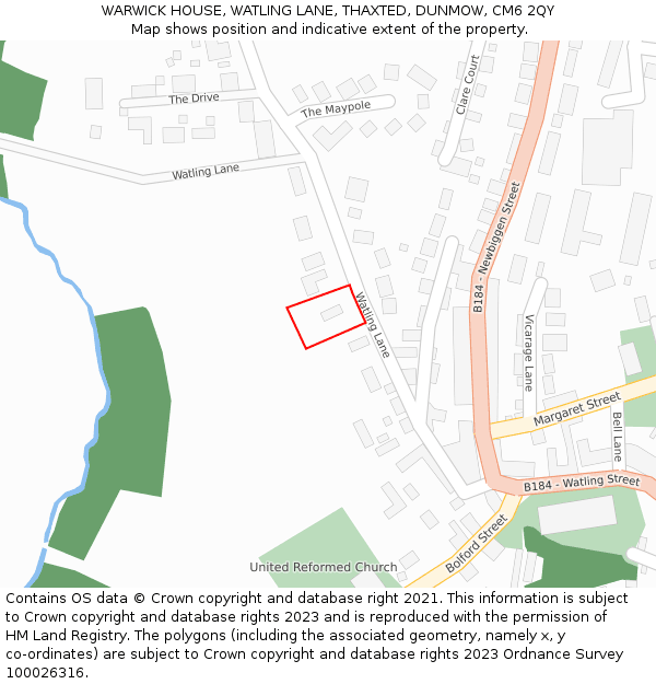 WARWICK HOUSE, WATLING LANE, THAXTED, DUNMOW, CM6 2QY: Location map and indicative extent of plot