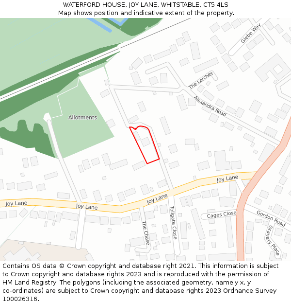 WATERFORD HOUSE, JOY LANE, WHITSTABLE, CT5 4LS: Location map and indicative extent of plot