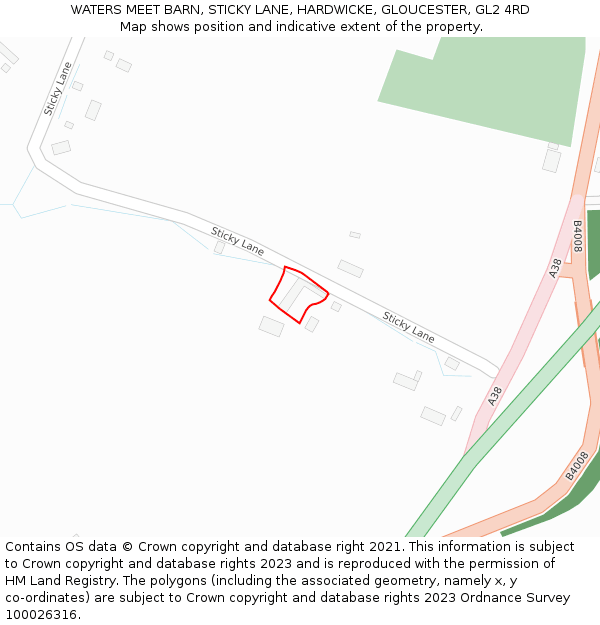 WATERS MEET BARN, STICKY LANE, HARDWICKE, GLOUCESTER, GL2 4RD: Location map and indicative extent of plot